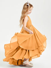 Abiti Damigella Junior In Chiffon Gonna Asimmetrica A Cascata Mandarino