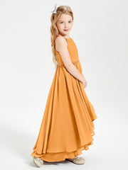 Abiti Damigella Junior In Chiffon Gonna Asimmetrica A Cascata Mandarino
