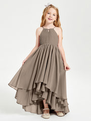 Abiti Damigella Junior In Chiffon Gonna Asimmetrica A Cascata Tortora