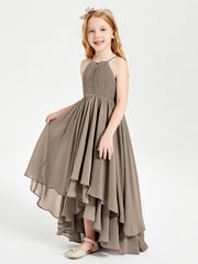 Abiti Damigella Junior In Chiffon Gonna Asimmetrica A Cascata Tortora