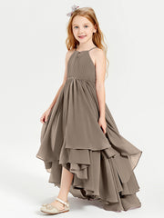 Abiti Damigella Junior In Chiffon Gonna Asimmetrica A Cascata Tortora
