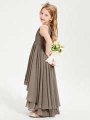 Abiti Damigella Junior In Chiffon Gonna Asimmetrica A Cascata Tortora