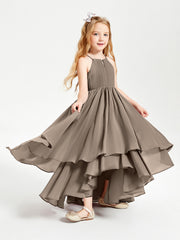 Abiti Damigella Junior In Chiffon Gonna Asimmetrica A Cascata Tortora
