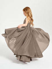 Abiti Damigella Junior In Chiffon Gonna Asimmetrica A Cascata Tortora