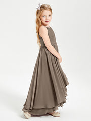 Abiti Damigella Junior In Chiffon Gonna Asimmetrica A Cascata Tortora