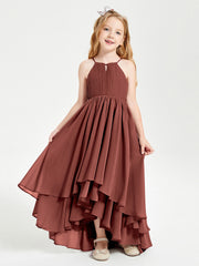 Abiti Damigella Junior In Chiffon Gonna Asimmetrica A Cascata Terracotta