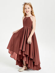 Abiti Damigella Junior In Chiffon Gonna Asimmetrica A Cascata Terracotta