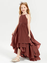 Abiti Damigella Junior In Chiffon Gonna Asimmetrica A Cascata Terracotta
