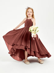 Abiti Damigella Junior In Chiffon Gonna Asimmetrica A Cascata Terracotta