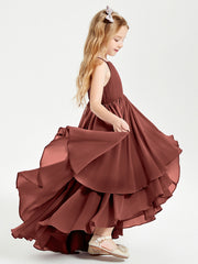 Abiti Damigella Junior In Chiffon Gonna Asimmetrica A Cascata Terracotta