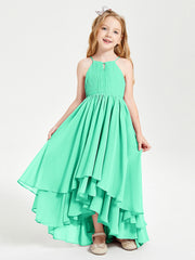 Abiti Damigella Junior In Chiffon Gonna Asimmetrica A Cascata Turchese