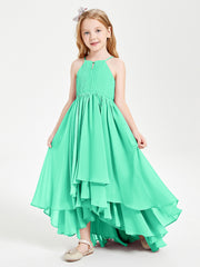 Abiti Damigella Junior In Chiffon Gonna Asimmetrica A Cascata Turchese