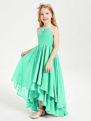 Abiti Damigella Junior In Chiffon Gonna Asimmetrica A Cascata Turchese