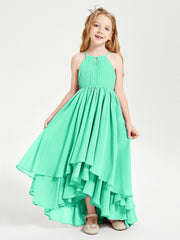Abiti Damigella Junior In Chiffon Gonna Asimmetrica A Cascata Turchese