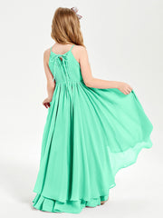 Abiti Damigella Junior In Chiffon Gonna Asimmetrica A Cascata Turchese