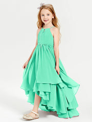 Abiti Damigella Junior In Chiffon Gonna Asimmetrica A Cascata Turchese