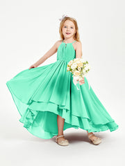 Abiti Damigella Junior In Chiffon Gonna Asimmetrica A Cascata Turchese