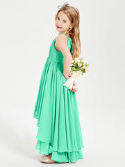 Abiti Damigella Junior In Chiffon Gonna Asimmetrica A Cascata Turchese