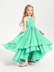 Abiti Damigella Junior In Chiffon Gonna Asimmetrica A Cascata Turchese