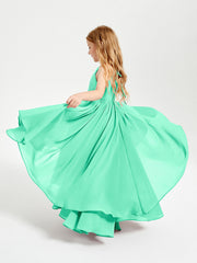 Abiti Damigella Junior In Chiffon Gonna Asimmetrica A Cascata Turchese