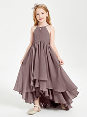 Abiti Damigella Junior In Chiffon Gonna Asimmetrica A Cascata Malva Vintage