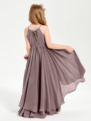 Abiti Damigella Junior In Chiffon Gonna Asimmetrica A Cascata Malva Vintage