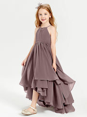 Abiti Damigella Junior In Chiffon Gonna Asimmetrica A Cascata Malva Vintage