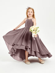 Abiti Damigella Junior In Chiffon Gonna Asimmetrica A Cascata Malva Vintage