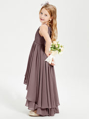 Abiti Damigella Junior In Chiffon Gonna Asimmetrica A Cascata Malva Vintage