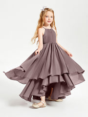 Abiti Damigella Junior In Chiffon Gonna Asimmetrica A Cascata Malva Vintage