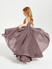 Abiti Damigella Junior In Chiffon Gonna Asimmetrica A Cascata Malva Vintage