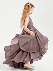 Abiti Damigella Junior In Chiffon Gonna Asimmetrica A Cascata Malva Vintage