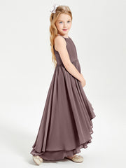 Abiti Damigella Junior In Chiffon Gonna Asimmetrica A Cascata Malva Vintage