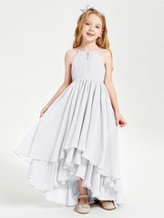 Abiti Damigella Junior In Chiffon Gonna Asimmetrica A Cascata Bianco
