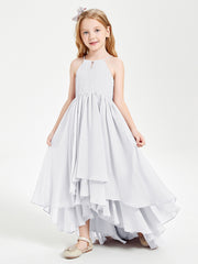 Abiti Damigella Junior In Chiffon Gonna Asimmetrica A Cascata Bianco