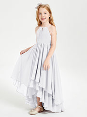 Abiti Damigella Junior In Chiffon Gonna Asimmetrica A Cascata Bianco