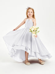 Abiti Damigella Junior In Chiffon Gonna Asimmetrica A Cascata Bianco