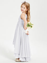 Abiti Damigella Junior In Chiffon Gonna Asimmetrica A Cascata Bianco