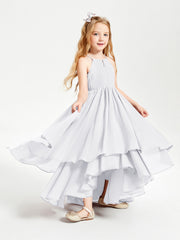 Abiti Damigella Junior In Chiffon Gonna Asimmetrica A Cascata Bianco