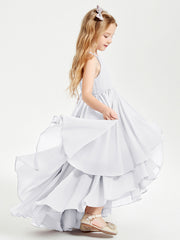 Abiti Damigella Junior In Chiffon Gonna Asimmetrica A Cascata Bianco