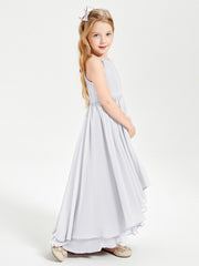 Abiti Damigella Junior In Chiffon Gonna Asimmetrica A Cascata Bianco