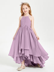 Abiti Damigella Junior In Chiffon Gonna Asimmetrica A Cascata Glicine