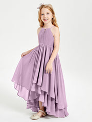 Abiti Damigella Junior In Chiffon Gonna Asimmetrica A Cascata Glicine