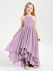 Abiti Damigella Junior In Chiffon Gonna Asimmetrica A Cascata Glicine