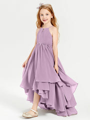 Abiti Damigella Junior In Chiffon Gonna Asimmetrica A Cascata Glicine