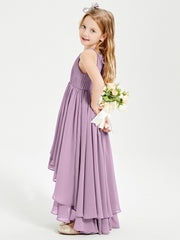 Abiti Damigella Junior In Chiffon Gonna Asimmetrica A Cascata Glicine