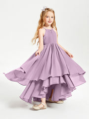 Abiti Damigella Junior In Chiffon Gonna Asimmetrica A Cascata Glicine