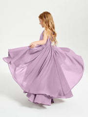 Abiti Damigella Junior In Chiffon Gonna Asimmetrica A Cascata Glicine