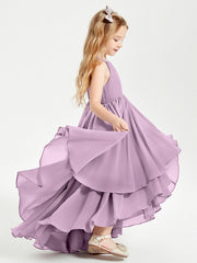 Abiti Damigella Junior In Chiffon Gonna Asimmetrica A Cascata Glicine