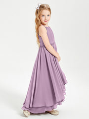 Abiti Damigella Junior In Chiffon Gonna Asimmetrica A Cascata Glicine